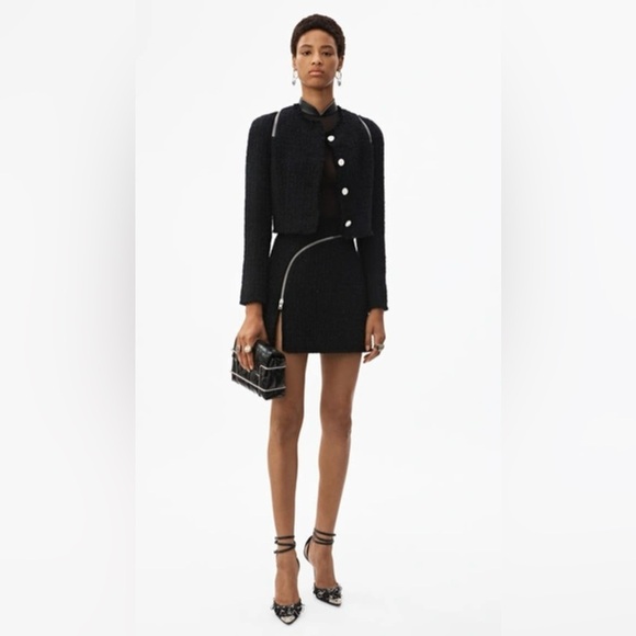 Alexander Wang Black Zipper Detail Tweed Cropped Jacket - Picture 5 of 10